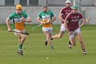 Galway v Offaly Allianz Hurling League Division 1B game at O'Connor Park, Tullamore.<br />
Galway's David Burke and Offaly's Paddy Murphy