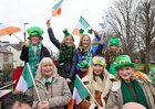 Musician Sharon Shannon (centre back) and friends on an open top bus at the start of the Galway city St Patrick's Day Parade. Sharon was grand marshal for the parade.