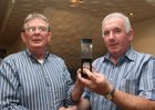Paddy Grant (left) presenting the Clubman of the Year Award to Michael Murphy at the West United AFC annual awards presentation night at Monroes.