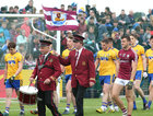Galway Captain Damien Comer leads the Galway team during the parade before the start of the Connacht Senior Football final at Dr Hyde Park in Roscommon.