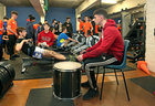 Drumming up support for St Joseph's College students taking part in The Bish Rowathon of 1 million meters on SchoolsGoOrange Day.