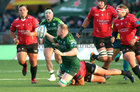 Connacht v Emirates Lions BKT United Rugby Championship game at Dexcom Stadium.<br />
Connacht's Joe Joyce tackled by JP Smith, Emirates Lions 