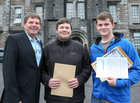 Tom Nolan, newly appointed Principal at St. Mary's College, Galway, pictured with Fionn Begley, Renmore and Bjorn MacDonnacha from Anach Mheain, Beal An Daingin, after they received their Leaving Certificate results at St Mary's College.