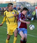 Mervue United v Longford Town Airtricity League game at Fahy's Field.<br />
Ryan Manning, Mervue United and William McDonagh, Longford Town