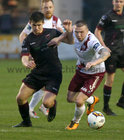 Galway United v Wexford FC SSE Airtricity League game at Eamonn Deacy Park.<br />
Galway United's Stephen Walsh and Aaron Dobbs, Wexford FC