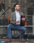 Peter Vickers of Galway Irish traditional group BackWest performing at Eyre Square before the start of the St Patrick's Day Parade.