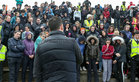 Some of the hundreds of Transition Year students from Galway schools who took part in a walk from Eyre Square to Salthill on Wednesday to raise awareness for mental health. David Burke, the Galway All-Ireland hurling team captain, id pictured speaking to the students at Blackrock to reinforce the part of his All-Ireland winning speech in Croke Park when he spoke on mental health.