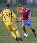 Mervue United v Longford Town Airtricity League game at Fahy's Field.<br />
Marc Ludden, Mervue United and Gary Shaw, Longford Town.