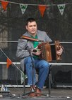 Brendan Browne of Galway Irish traditional group BackWest performing at Eyre Square before the start of the St Patrick's Day Parade.