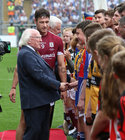 Galway v Waterford All-Ireland Senior Hurling Championship final at Croke Park.<br />
Galway captain David Burke introduces President Michael D Higgins to his team and young players before the All-Ireland senior hurliong final at Croke Park.