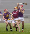 Galway v Wexford Round two of the Allianz Dvivision 1B hurling league at the Pearse Stadium.<br />
Galway's Davy Glennon and Wexford's Barry Carton and Lee Chin