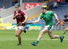 Galway v Limerick All-Ireland Minor Hurling Championship quarter final round 1 at Semple Stadium, Thurles.<br />
Galway's Dean Reilly and Limerick's Ben Herlihy<br />
 