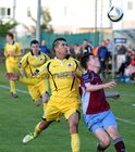 Mervue United v Longford Town Airtricity League game at Fahy's Field.<br />
Stephen Walsh, Mervue United and David O'Sullivan, Longford Town