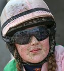 Jockey Julie McDonald after coming 3rd on It's Fr Ted in the 14.2 event at the Omey Races on Sunday. 