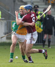 Galway v Offaly Allianz Hurling League Division 1B game at O'Connor Park, Tullamore.<br />
Galway's Johnny Coen and Offaly's Paddy Murphy