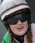 Jockey Julie McDonald after coming 3rd on It's Fr Ted in the 14.2 event at the Omey Races on Sunday. 