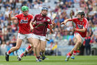 Galway v Cork All-Ireland Minor Hurling Championship final at Croke Park.<br />
Galway's Donal Mannion and Cork's Aaron Walsh Barry and Mark Gill