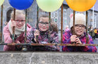 Surnaí Ní Fhrighil, Ailbhe Ní Thnúthail and Isabelle Ní Mhaolrúnaí, Rang a 3, back at School Fhursa which reopened on Monday.