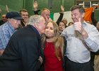 Galway West Sinn Fein Candidate Miaread Farrell celebrates with supporters after her election.