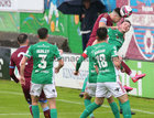 Galway United v Cork City FC SSE Airtricity League First Division game at Eamonn Deacy Park.<br />
Ruairi Keating, Galway United and Cian Murphy, Cork City FC