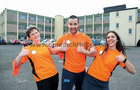 Teachers and coordinators of Cycle Against Suicide activities, Sarah Gleeson, Ross Conboy and Marie Connolly, at St Joseph's College SchoolsGoOrange Day.