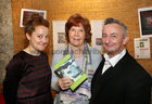 Síomha Nee, Druid Theatre Venue Manager, author Máirín Uí Chomáin, former chair of the Irish Food Writers’ Guild, and actor, writer and musician Little John Nee at the launch of Michael Gorman's 'fifty poems', with illustrations by Joe Boske, at Druid Theatre.