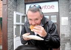 <br />
Philip Smith, Oranmore, has a bite  at the Dog Show at the Maldron Hotel, Oranmore. 