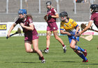 Galway v Clare All-Ireland Camogie Championship game at Kenny Park, Athenry.<br />
Galway’s Niamh Hanniffy and Clare’s Sinead Conlon