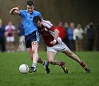 15-02-12:  NUIG's Stephen Gilmartin in action against UUJ's Conor Sheridan  .  Sigerson Cup, Quarter final, Dangan, Galway.   Photo: William Geraghty