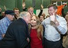 Galway West Sinn Fein Candidate Miaread Farrell celebrates with supporters after her election.