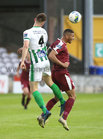 Galway United v Bray Wanderers SSE Airtricity League First Division game at Eamonn Deacy Park.<br />
Mikey Place, Galway United, and Kilian Cantwell, Bray Wanderers
