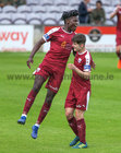 Galway United v Athlone Town SSE Airtricity League First Division game at Eamonn Deacy Park.<br />
Wilson Waweru jumps for joy after scoring his goal for Galway United .... and Donal Higgins  