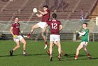 Galway v Mayo FBD Insurance Connacht Football competition 2020 semi-final at MacHale Park, Castlebar.<br />
Galway's Cillian McDaid, Fiontain Ó Curraoin and Mikey Boyle, and Mayo's Brian Walsh.<br />

