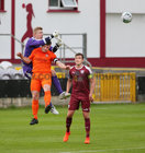 Galway United v Athlone Town SSE Airtricity League First Division game at Eamonn Deacy Park.<br />
Galway United's goalkeeper Kevin Horgan and Marc Ludden and Athlone Town's Kealan Dillon 
