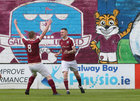 NUI Galway v Renmore B Joe Ryan Cup final at Eamonn Deacy Park.<br />
Aaron McGinty (right) celebrates after scoring Renmore AFC’s first goal … with Ciaran McGinty