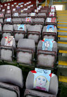 Artwork by pupils from county and city primary schools on spectators seats during the Connacht Senior Football Final between Galway and Mayo at the Pearse Stadium last Sunday. All the artwork is from schools which were attended by the Galway players when they started their education.