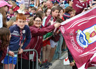 Supporters at the reception for the Galway senior and minor All-Ireland football teams at Pearse Stadium on Monday evening.