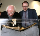 President Michael D Higgins and NUI Galway Archivist Dr Barry Houlihan at the launch of the Siobhán McKenna Archive at NUI Galway.