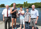 Neil Darby of Lagan Scullers, winner of the Club Mens X 1 event at the Galway Regatta, receiving the Michael and Rosaleen O'Connor Trophy from Emily Durnin at the Galway Regatta. Included in the photograph are Paddy Cronin of Galway Rowing Club, organisers of the regatta (left), Conor Jordan, great grandson of Michael and Rosaleen O'Connor, and Pat Durnin. 