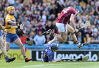 Galway v Clare 2018 All-Ireland Senior Hurling Championship semi-final at Croke Park.<br />
Conor Cooney jumps over Clare goalkeeper Donal Tuohy after scoring Galway's goal.