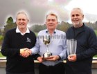Mike Kelly, Captain Athenry Golf Club Seniors club presents his prize to Billy Hutton, Crestwood, after he won the seniors Captain prize at the club. Also in the picture is runner up Willie Connell, Salthill.