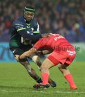 Connacht v Toulouse Heineken Champions Cup game at the Sportsground.<br />
Connacht's Niyi Adeolokun tackled by Thomas Ramos, Toulouse