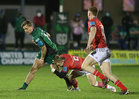 Connacht v Munster United Rugby Championship game at the Sortsground.<br />
Connacht’s John Porch and Munster’s Craig Casey and Ben Healy