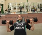 Andrew Browne, doing some weight training at the Connacht Rugby Media Day at the Sportsground. 