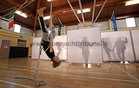 Tom McGuinness rehearsing at St Josephs Community Centre, Shantalla, where Galway Community Circus and Fidget Feet Aerial Dance Theatre announced details of their new circus show "Grimm’s Circus". <br />
Galway Community Circus & Fidget Feet Aerial Dance Theatre are very excited to announce their return to the Black Box for their brand new circus show; Grimm’s Circus. This youth circus extravaganza will take place at 7:30pm on Friday March 13th and Saturday March 14th.<br />
“Run away with Grimm’s Circus and get lost in the deep, dark forests of the Grimm Brother’s fairy tales. Marvel as the fairies take flight in this breath-taking display of aerial dance and circus arts in this stunning youth circus spectacle”<br />
Grimm’s Circus will feature fifty of their members aged between twelve and twenty years of age. These performances have been devised and created in a collaboration between the young artists, their tutor team and Fidget Feet Aerial Dance Theatre; Ireland’s premiere aerial dance company. The performances will display the high level of technical skill acquired by their young performers and feature a visually striking, dynamic retelling of the Grimm Brothers’ fairy tales. <br />
The aim of Galway Community Circus, as a youth arts charity, is to provide a fun and safe environment where young people can learn to develop their fitness and creativity. They educate young people in circus arts from as soon as they can walk up until their early twenties and this year have added an extra matinee show featuring their youngest members. Once Upon A Circus will be a short show suitable for the whole family and will take place at 3pm on Saturday March 14th.<br />
After five years of sell-out circus productions, Galway Community Circus and Fidget Feet are excited to be returning with a spectacular a collection of classic fairy tales mixed up into a deliciously dark story of wolves, witches and the long way home. This project is funded by the Arts Council Youth Ensemble Scheme.<br />
Tickets for both shows are available through the Town Hall Theatre<br />
