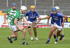 Killimordaly v Ardrahan Senior B-Group 2 hurling game in Kenny Park, Athenry.<br />
Killimordaly’s David Earls and Eanna Ryan (9) and Ardrahan’s Gerard Forde, Ross Albertini and Stephen Whelan