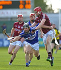 Galway v Laois Leinster Senior Hurling Championship semi final at O'Connor Park, Tullamore.<br />
Galway's Jonathan Glynn and Cahir Healy, Laois
