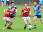 Clifden v St Brendan’s Intermediate Football Championship game at Pearse Stadium.<br />
Conall Joyce and Marty Conneely, Clifden and Diarmuid O’Brien and Andy Muldoon, St Brendan’s