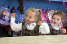 Pupils during their first day at school in Junior Infants at Scoil Fhursa this week.