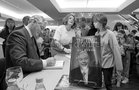 Gay Byrne meeting with members of the public while signing copies of his book 'The Time of My Life' in the Eason Bookshop in Shop Street in October 1989.